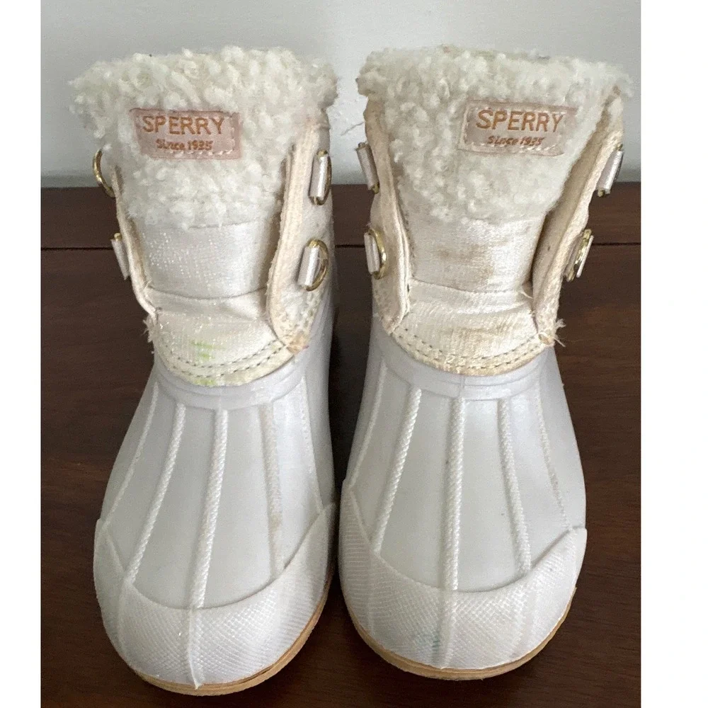 Sperry Kids White Faux Fur Lined Duck Boots Size 10 Toddler